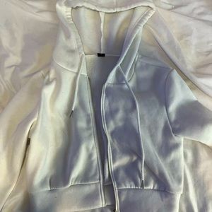 White Cropped Zip Up Hoodie